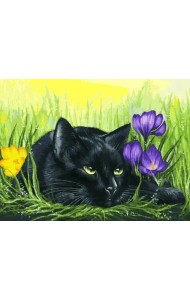 Живопись на холсте. Кот и крокусы, 30х40 см