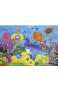 Пазл листовой на подложке. Морские обитатели. 24 детали