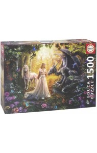Пазл. Дракон, принцесса и единорог, 1500 деталей