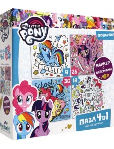 Пазл 4 в 1. My little pony. Школа дружбы + глиттерный маркер