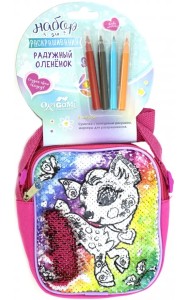 Сумочка для раскрашивания из пайеток. Радужный олененок