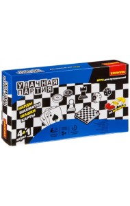 Удачная партия 4 в 1. Шашки, шахматы, нарды, карты