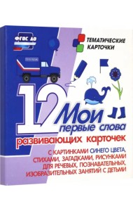Мои первые слова. 12 развивающих карточек с картинками синего цвета, стихами, загадками, рисунками